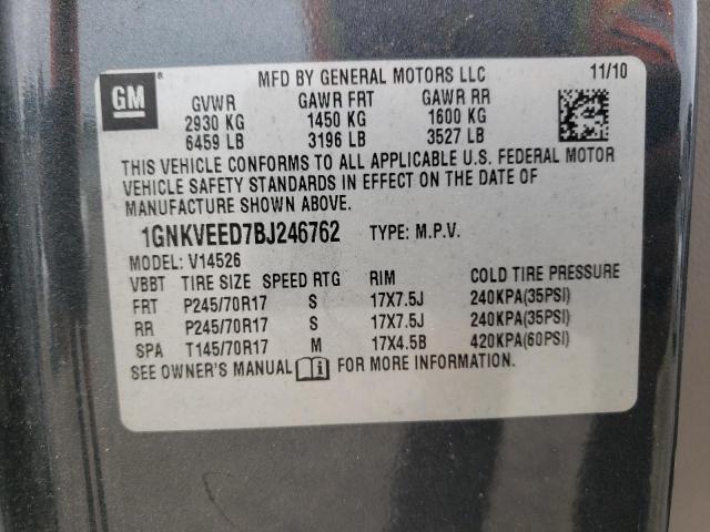 1GNKVEED7BJ246762 - 2011 CHEVROLET TRAVERSE LS GRAY photo 13