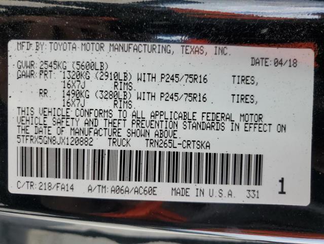5TFRX5GN8JX120882 - 2018 TOYOTA TACOMA ACCESS CAB შავი ფოტო 12