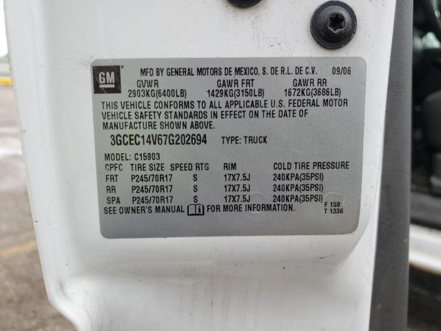 3GCEC14V67G202694 - 2007 CHEVROLET SILVERADO C1500 CLASSIC WHITE photo 12