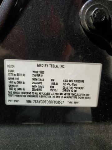 7SAYGDED2RF008507 - 2024 TESLA MODEL Y BLACK photo 12