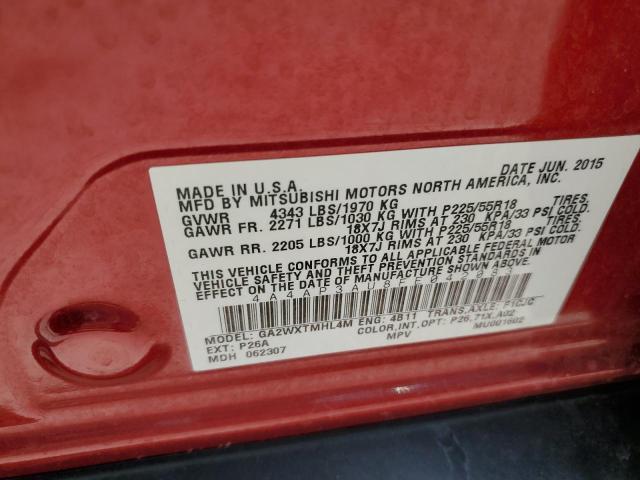 4A4AP3AU8FE042083 - 2015 MITSUBISHI OUTLANDER ES RED photo 13