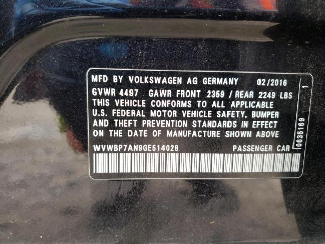 WVWBP7AN9GE514028 - 2016 VOLKSWAGEN CC BASE BLACK photo 12