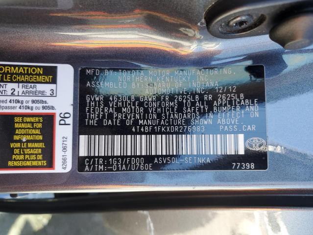 4T4BF1FKXDR276983 - 2013 TOYOTA CAMRY L CHARCOAL photo 13