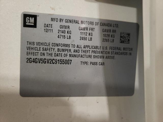 2G4GV5GV2C9155007 - 2012 BUICK REGAL GS WHITE photo 12