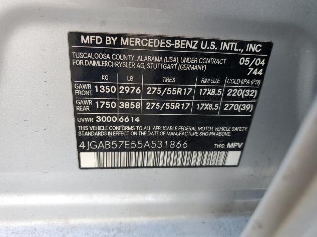 4JGAB57E55A531866 - 2005 MERCEDES-BENZ ML 350 SILVER photo 13