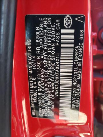 VNKKTUD3XFA024215 - 2015 TOYOTA YARIS RED photo 13