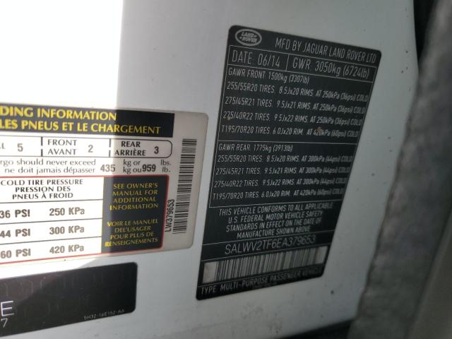 SALWV2TF6EA379653 - 2014 LAND ROVER RANGE ROVE AUTOBIOGRAPHY WHITE photo 13