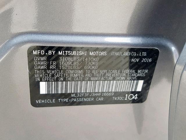 ML32F3FJ3HHF16669 - 2017 MITSUBISHI MIRAGE G4 ES  ფოტო 10