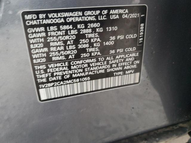 1V2BP2CA2MC581055 - 2021 VOLKSWAGEN ATLAS SEL GRAY photo 13