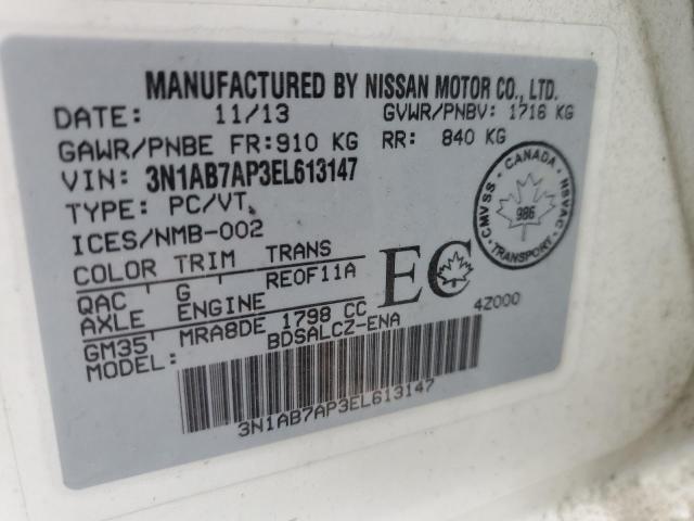 3N1AB7AP3EL613147 - 2014 NISSAN SENTRA S WHITE photo 13