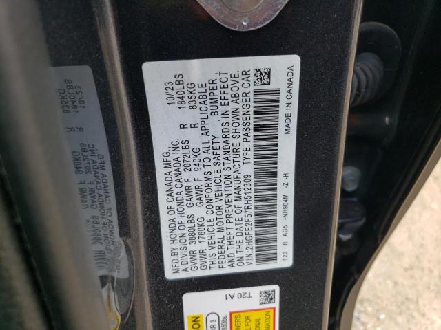 2HGFE2F57RH512309 - 2024 HONDA CIVIC SPORT GRAY photo 13