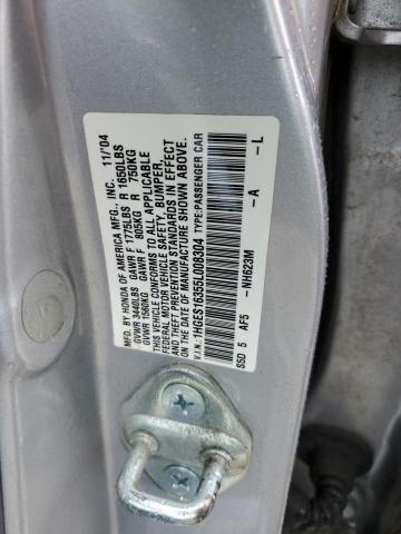 1HGES16355L008304 - 2005 HONDA CIVIC DX VP Արծաթագույն լուսանկար 12