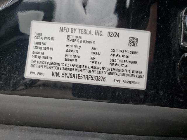 5YJSA1E51RF533876 - 2024 TESLA MODEL S BLACK photo 13