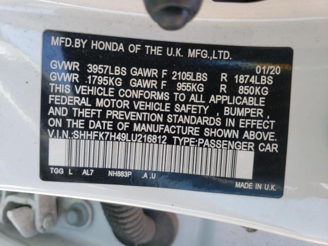 SHHFK7H49LU216812 - 2020 HONDA CIVIC SPORT 白色 照片 12