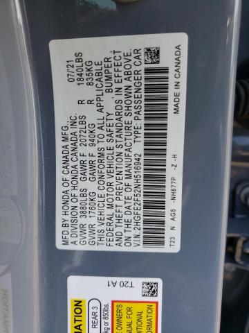 2HGFE2F52NH516942 - 2022 HONDA CIVIC SPORT ლურჯი ფოტო 12