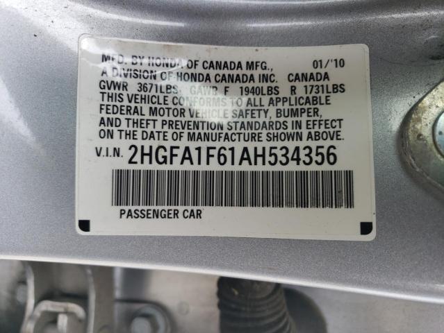 2HGFA1F61AH534356 - 2010 HONDA CIVIC LX-S فضي صورة 12