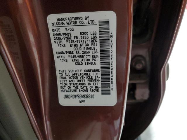 JN8DR09Y83W836810 - 2003 NISSAN PATHFINDER LE BROWN photo 13
