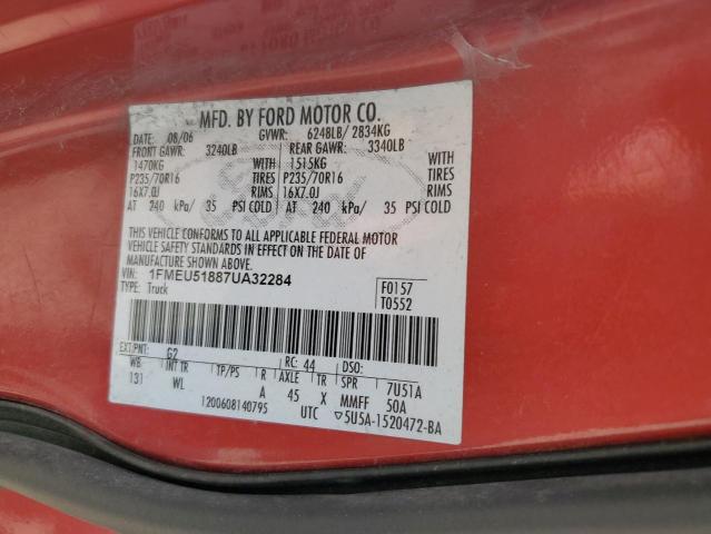 1FMEU51887UA32284 - 2007 FORD EXPLORER S XLT RED photo 12