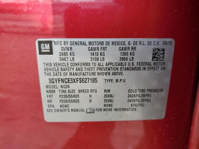 3GYFNCE3XFS627185 - 2015 CADILLAC SRX PERFORMANCE COLLECTION Қызыл фото 12