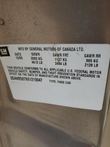 2G4WE587X61210947 - 2006 BUICK LACROSSE CXS 金色 照片 12