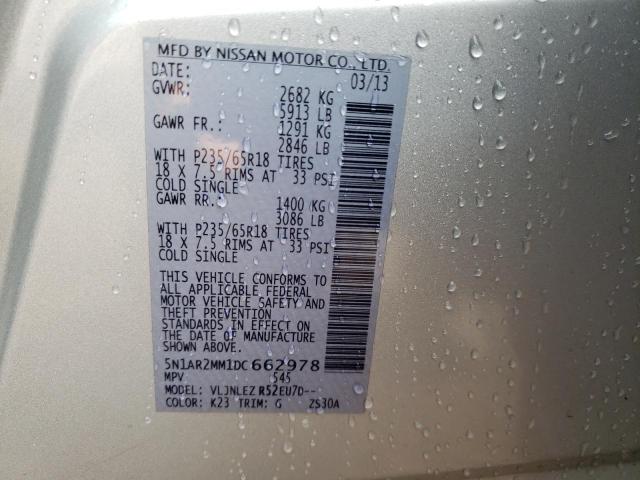 5N1AR2MM1DC662978 - 2013 NISSAN PATHFINDER S SILVER photo 13