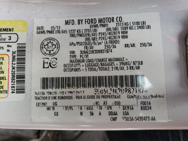 3LN6L2JK2DR821874 - 2013 LINCOLN MKZ WHITE photo 12