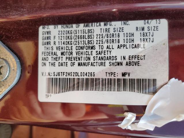 5J6TF2H52DL004265 - 2013 HONDA CROSSTOUR EXL ბურგუნდია ფოტო 14