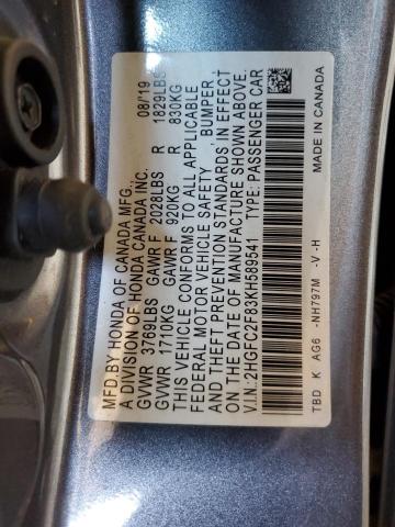 2HGFC2F83KH589541 - 2019 HONDA CIVIC SPORT 石墨色 照片 12