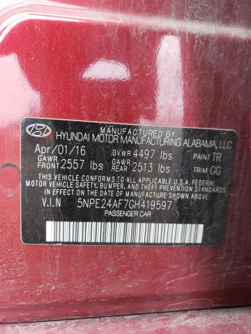 5NPE24AF7GH419597 - 2016 HYUNDAI SONATA SE RED photo 12