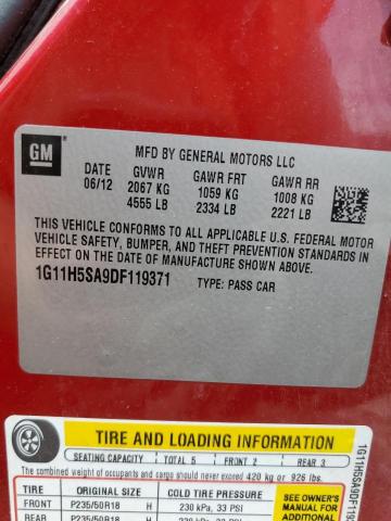 1G11H5SA9DF119371 - 2013 CHEVROLET MALIBU LTZ წითელი ფოტო 13