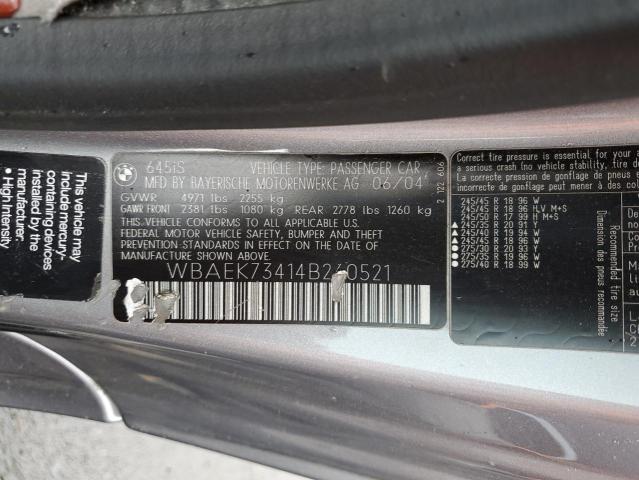 WBAEK73414B260521 - 2004 BMW 645 CI AUTOMATIC GRAY photo 12