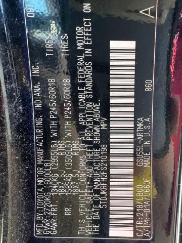 5TDJKRFH2FS210198 - 2015 TOYOTA HIGHLANDER XLE Qara foto 10