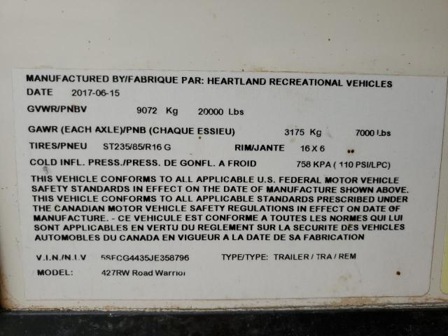 5SFCG4435JE358796 - 2018 HEARTLAND GATEWAY თეთრი ფოტო 10