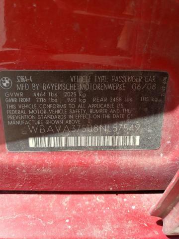 WBAVA37508NL57549 - 2008 BMW 328 I RED photo 12