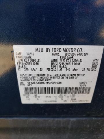 1FM5K8B87HGA97925 - 2017 FORD EXPLORER BLUE photo 12