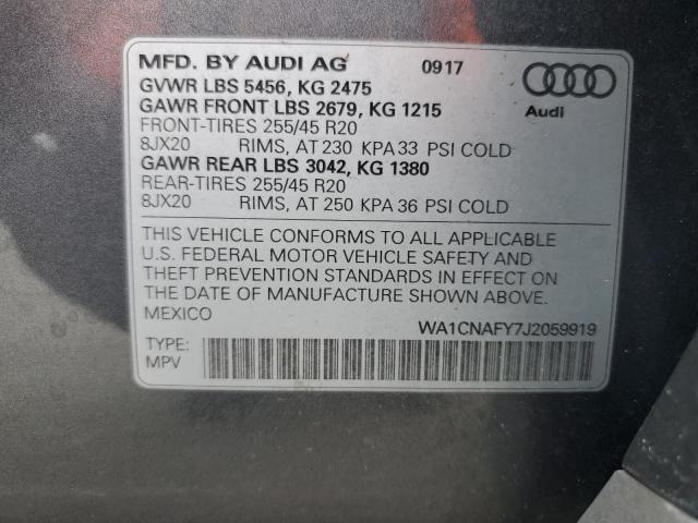 WA1CNAFY7J2059919 - 2018 AUDI Q5 PRESTIGE 灰色 照片 13