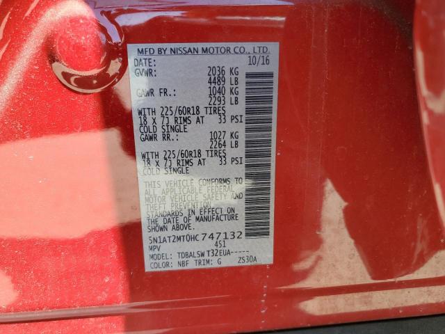 5N1AT2MT0HC747132 - 2017 NISSAN ROGUE S RED photo 13