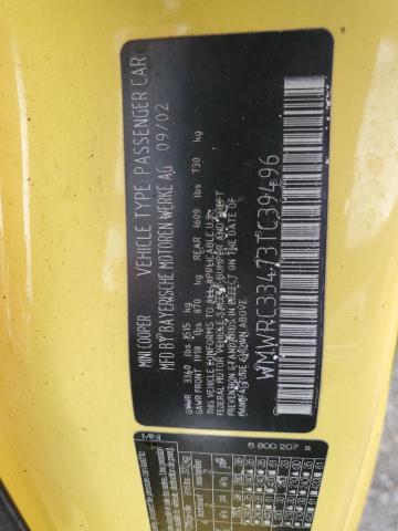 WMWRC33473TC39496 - 2003 MINI COOPER YELLOW photo 12