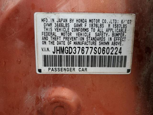 JHMGD37677S060224 - 2007 HONDA FIT S 橙色 照片 12