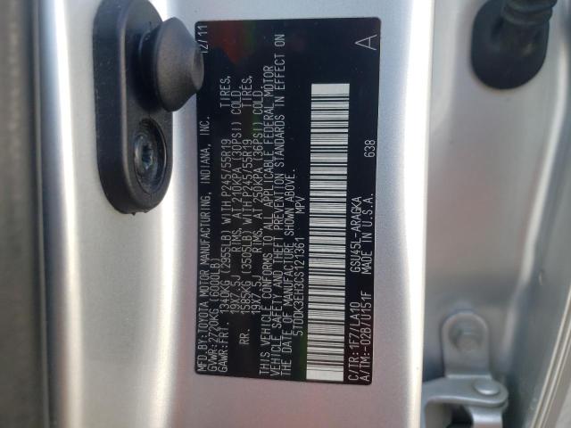 5TDDK3EH3CS121361 - 2012 TOYOTA HIGHLANDER LIMITED SILVER photo 13