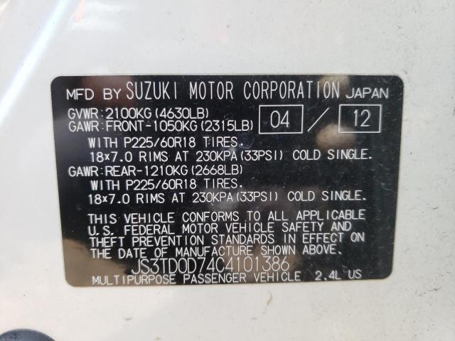 JS3TD0D74C4101386 - 2012 SUZUKI GRAND VITA JLX WHITE photo 10