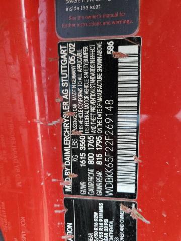 WDBKK65F22F269148 - 2002 MERCEDES-BENZ SLK 320 RED photo 12