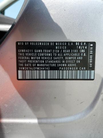 3VW2K7AJ2FM244142 - 2015 VOLKSWAGEN JETTA BASE ვერცხლისფერი ფოტო 13