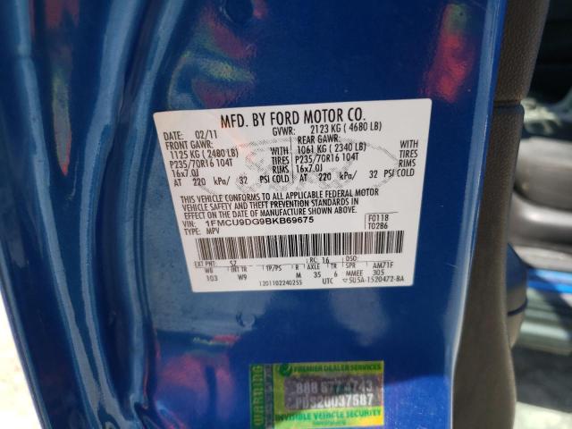 1FMCU9DG9BKB69675 - 2011 FORD ESCAPE XLT BLUE photo 13