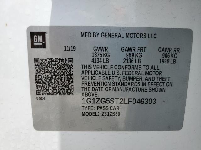 1G1ZG5ST2LF046303 - 2020 CHEVROLET MALIBU RS თეთრი ფოტო 12