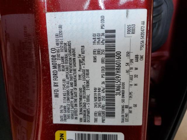 3LN6L5E97HR601600 - 2017 LINCOLN MKZ RESERVE ბურგუნდია ფოტო 13