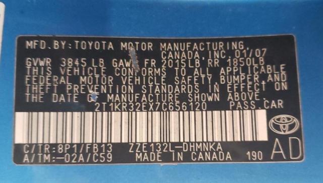 2T1KR32EX7C656120 - 2007 TOYOTA COROLLA MA XR BLUE photo 12
