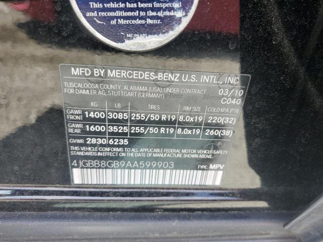 4JGBB8GB9AA599903 - 2010 MERCEDES-BENZ ML 350 4MATIC BLACK photo 13