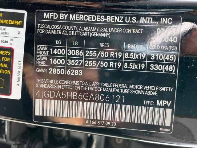 4JGDA5HB6GA806121 - 2016 MERCEDES-BENZ GLE 350 4MATIC BLACK photo 10