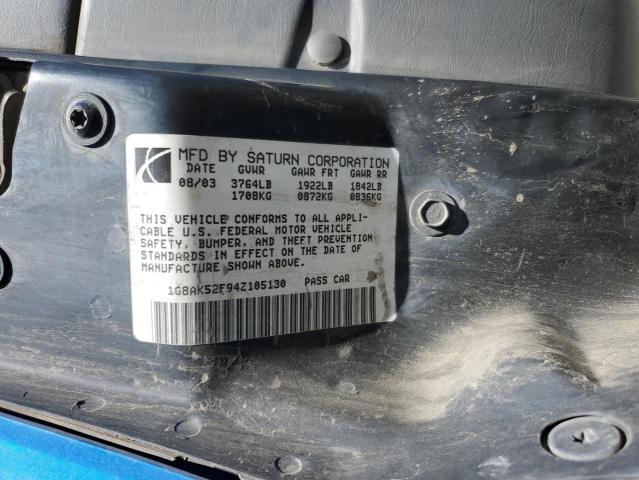1G8AK52F94Z105130 - 2004 SATURN ION LEVEL 3 BLUE photo 12